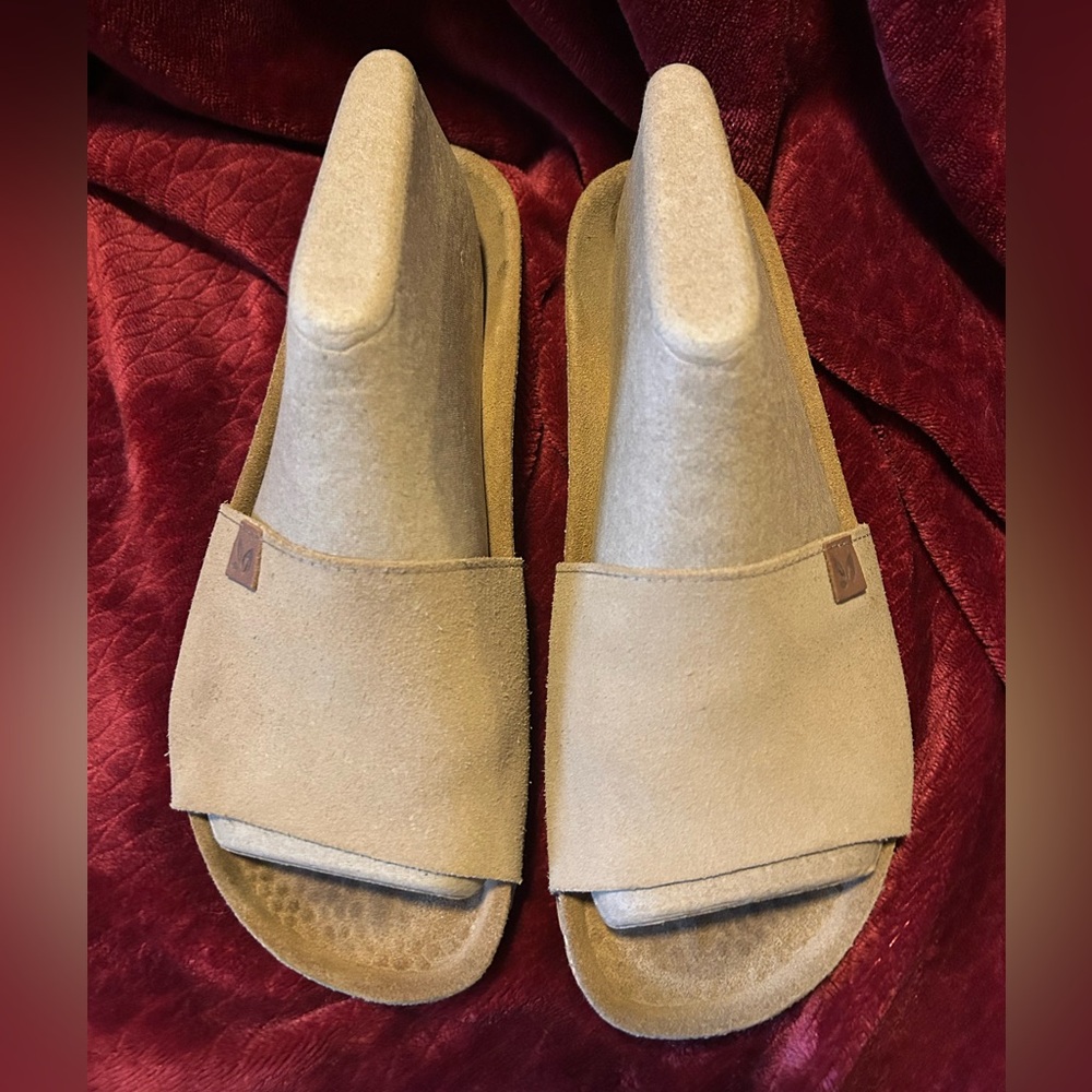 Women’s Biostep Tan Suede Slide Sandals - Comfortable Cork Footbed